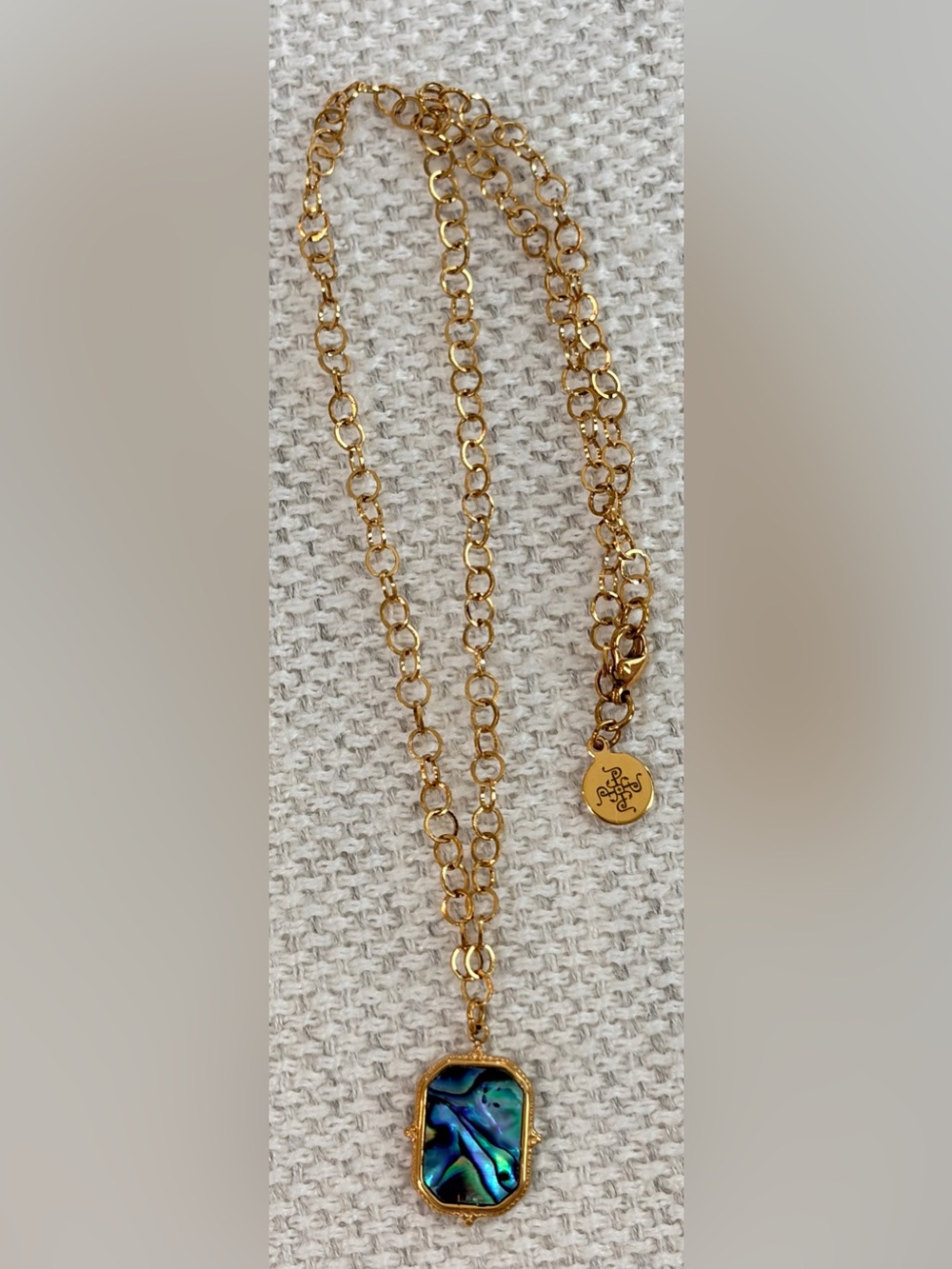 NWOT Gold Toned Link Chain Necklace with Abalone Shell Charm Pendant 15 1/2”long